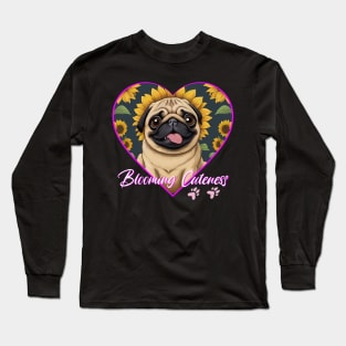 BLOOMING CUTENESS  PUG IN HEART SHAPE WITH SUNFLOWERS Long Sleeve T-Shirt